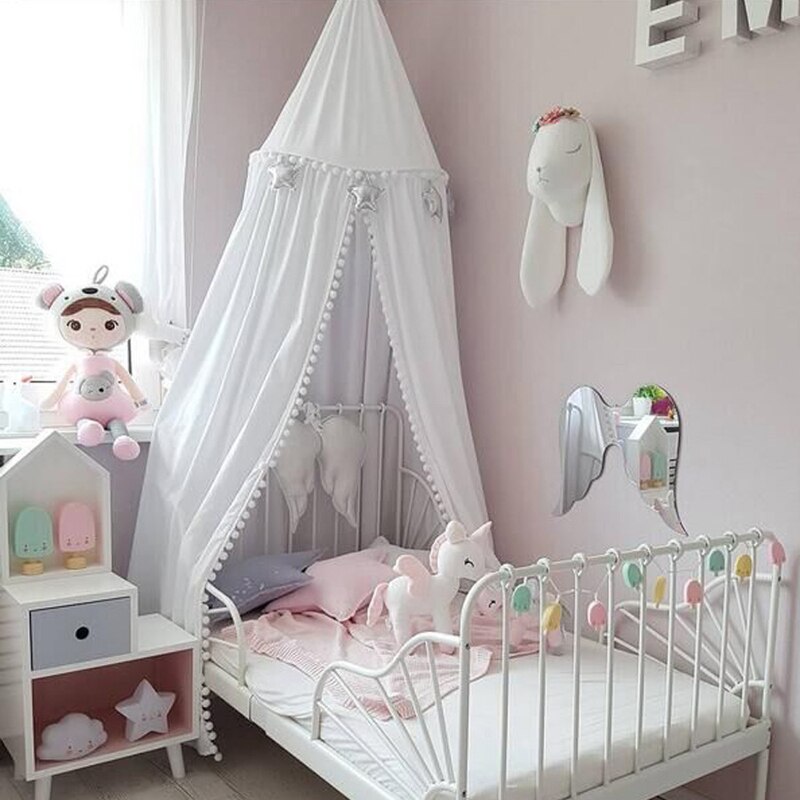 Baby Bett Zelt Kleinkind Moskito Netz Babybett Cirb Schlafzimmer Sachen Kleinkind freundlicher Krippe Bett Pom Pom Hängen Baldachin Spielen zelt