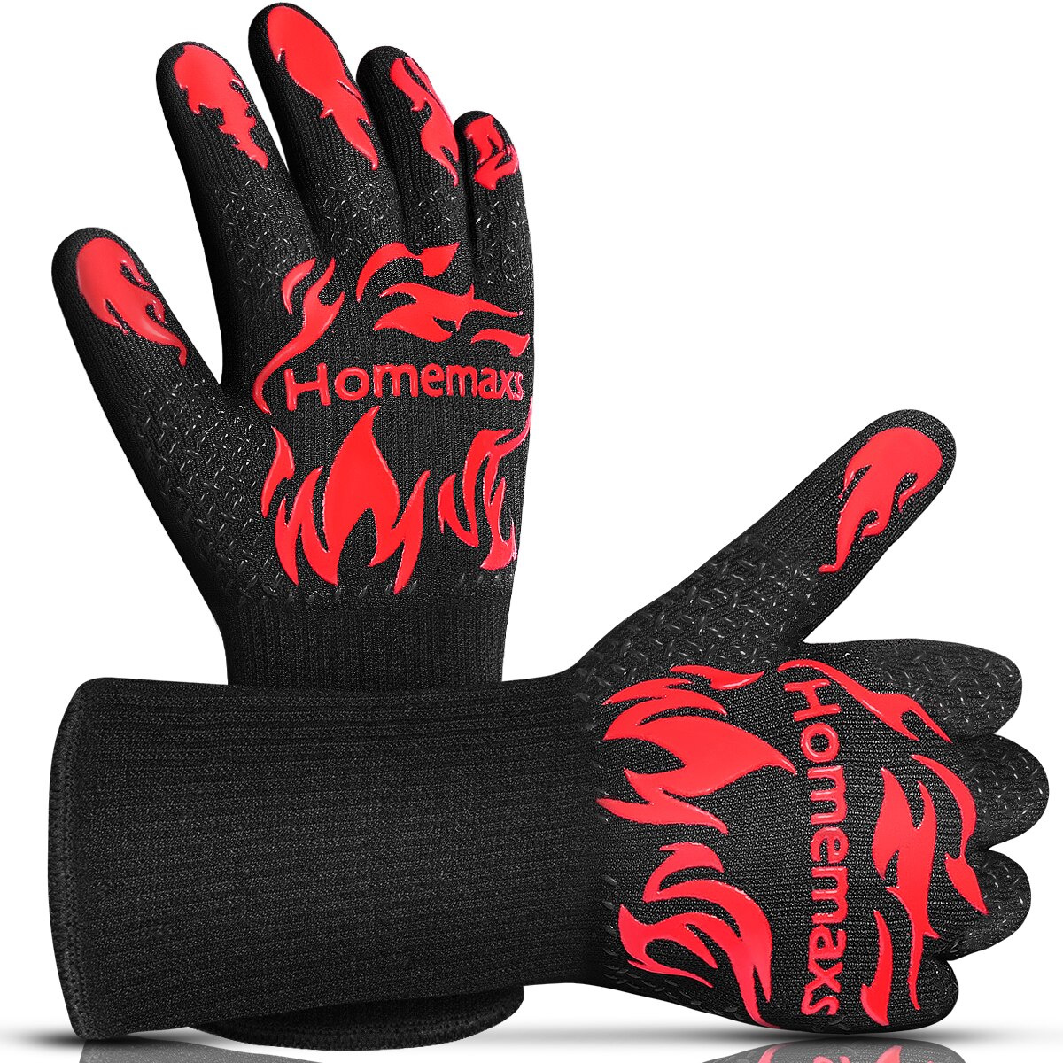 HOMEMAXS 1 paar Backofen Handschuhe Wärme Beständig Hohe Bis Zu 800 ℃ Silikon Schutzhülle BBQ Grillen Handschuhe (verrotten + schwarz)