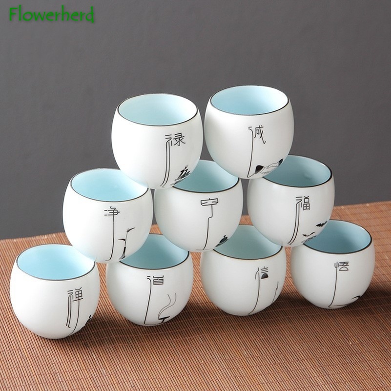 Kung Fu Tee-einstellen Tee Tasse Keramik Tee Tasse Teegeschirr Moderne Weiß Porzellan Kleine Tee Tasse matt ding Brennofen Hand-gemalt Pu'er Tasse