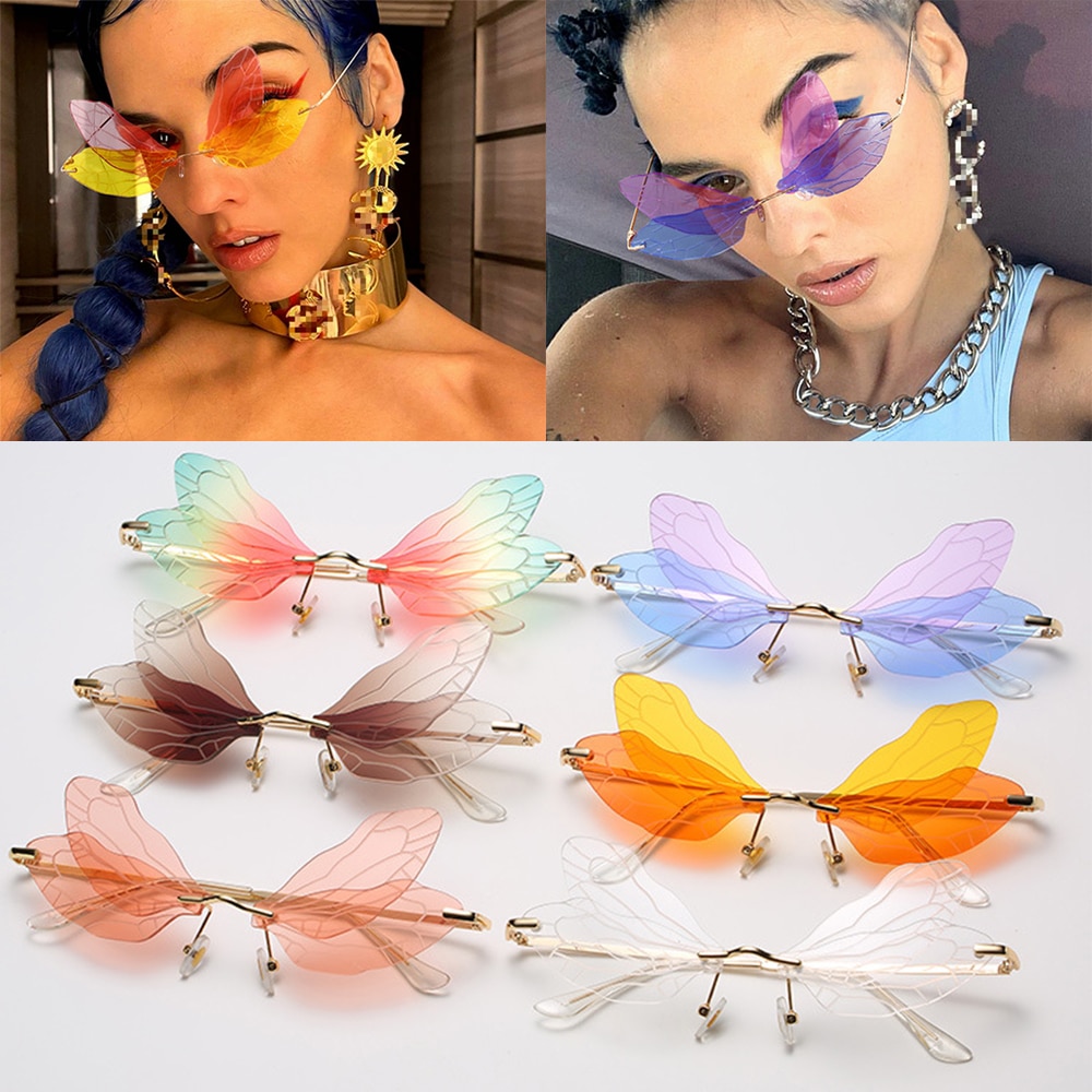Jahrgang Libelle Schmetterling Steampunk Sonnenbrille Gradienten Klare Linse Gläser Schattierungen für Frauen Sonnenbrille