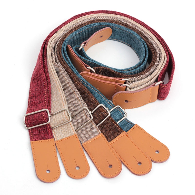 Leinen Baumwolle 75-130 cm Jahrgang Gitarre Riemen Einstellbare Leder Enden Gurt 5 Farben Akustische Elektrische Gitarre Streifen