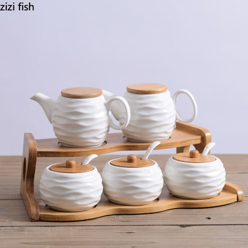 Kitchensupplies Keramik Öl Topf Aroma Topf einstellen Gewürz Kasten Würze Flasche Salz Zucker Können Pfeffer Sojasauce Topf Essig Topf