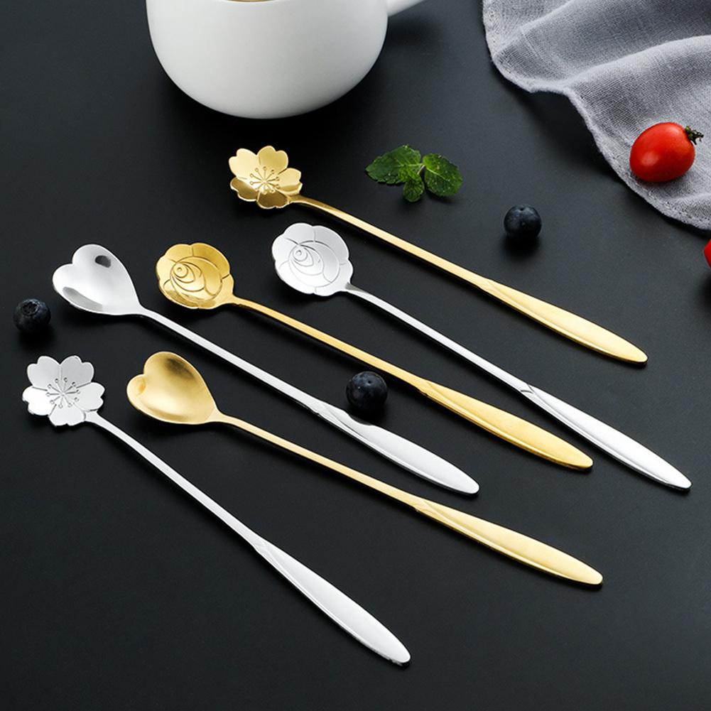18cm Herz Blume Gold Löffel Langen Griff Nachtisch Tee Kaffee Mischen Löffel Edelstahl Jahrgang Teelöffel Trinken Geschirr