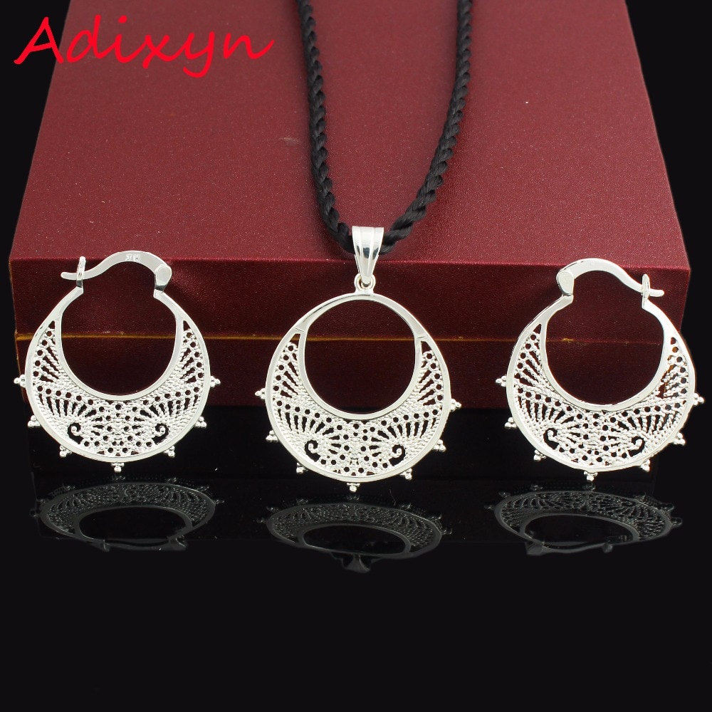 Neue Äthiopischen/Algerien Schmuck einstellen Anhänger/Seil/Ohrring/Schmuck Silber Überzogene Eritrea Habesha Frauen Party Afrikanischen