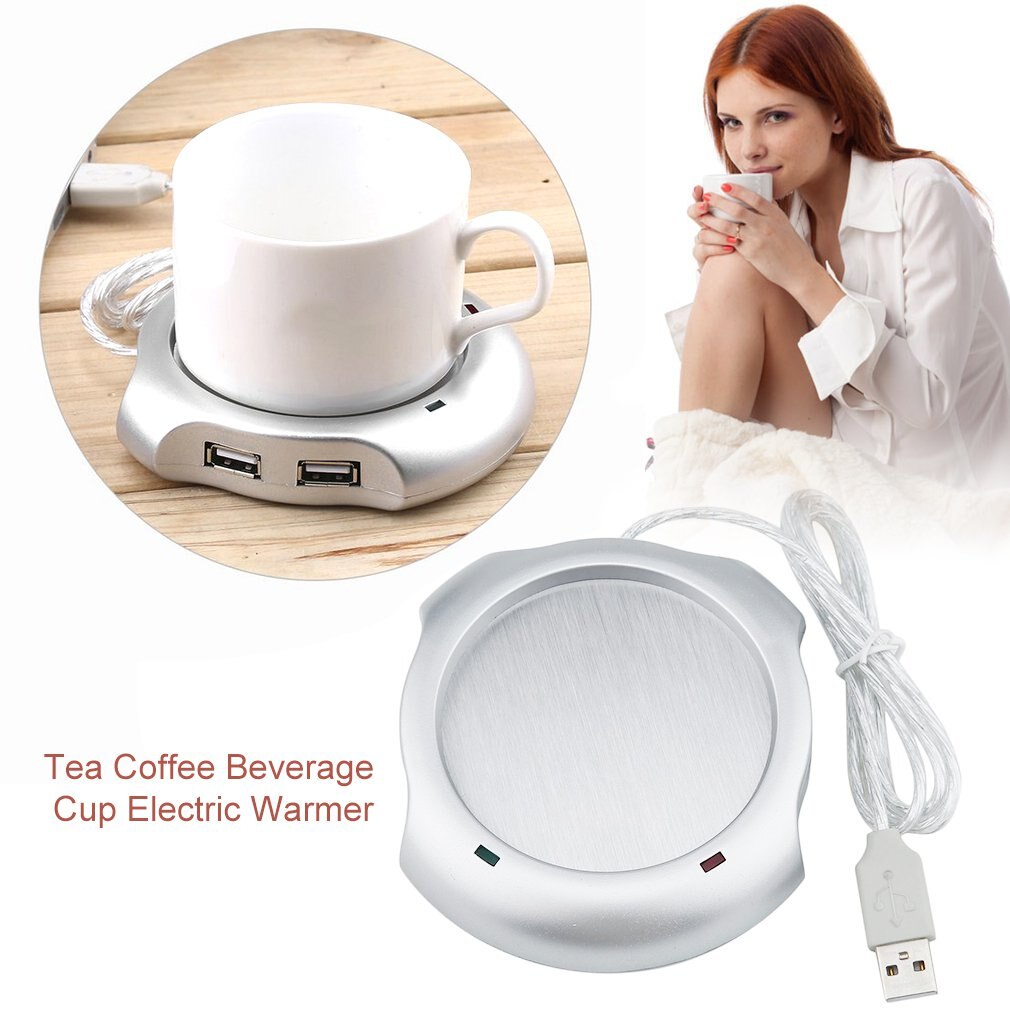 Getränke Tasse Silber 4 Hafen USB Hub Tee Kaffee Tasse Becher Wärmer Flüssigkeit Temperatur Elektrische Wärmer Für PC Heizung Pad