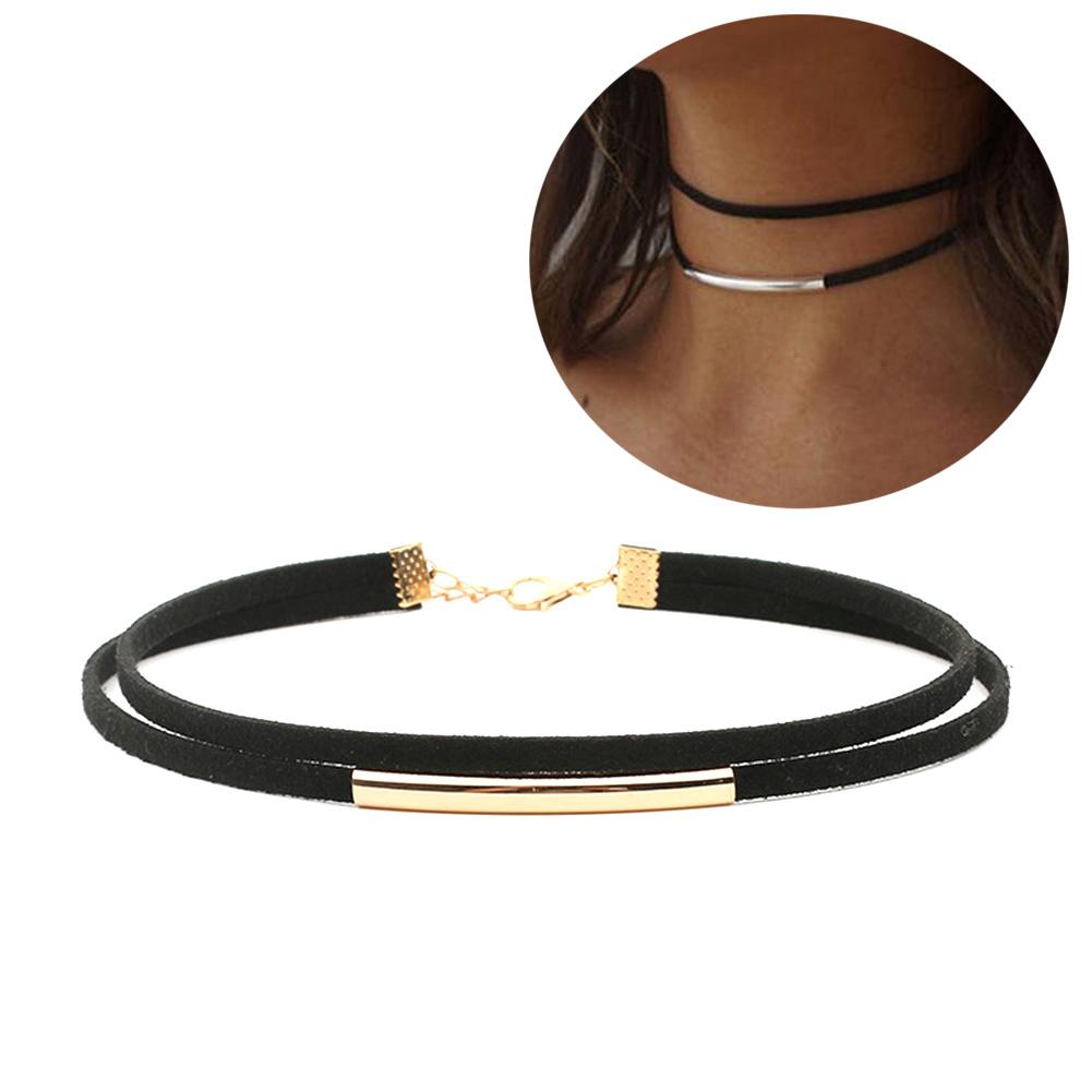 Kurze Halskette Schwarz Samt Doppel Schicht Koreanische Jahrgang Halskette Metall Aolly Halsband Kragen Partei Schmuck Hals zubehör