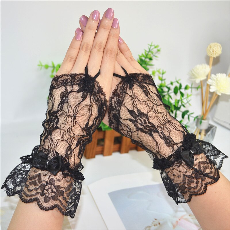 Elegante Schwarz Handschuh Absatz aufbringen Braut Hochzeit Handschuhe Spitze Hochzeit Zubehör Frauen Kleid Handschuhe Novia ST266