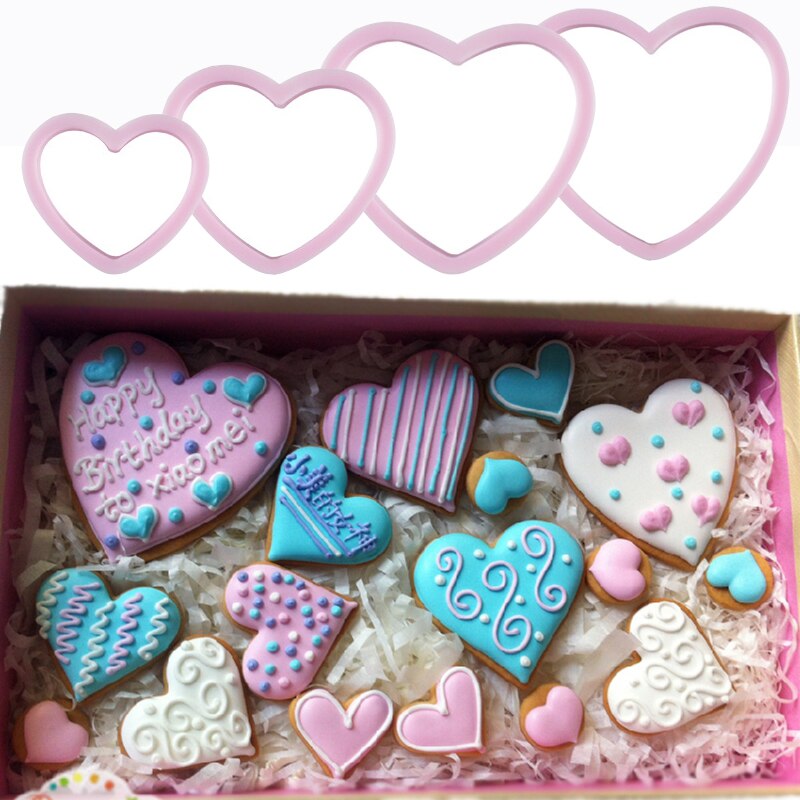 4 stücke Kunststoff Herz bilden Kekse Schneider Fondant Kuchen Dekorieren Werkzeuge bilden Zucker Süßigkeit Keks Schimmel Küche Backformen Werkzeuge