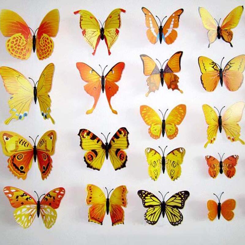 12 stücke PVC Gelb Schmetterling 3D Zauberstab Aufkleber Schmetterling Zauberstab Abziehbilder Für freundlicher Zimmer TV Zauberstab Aufkleber Heimat Dekor Küche Zauberstab Aufkleber