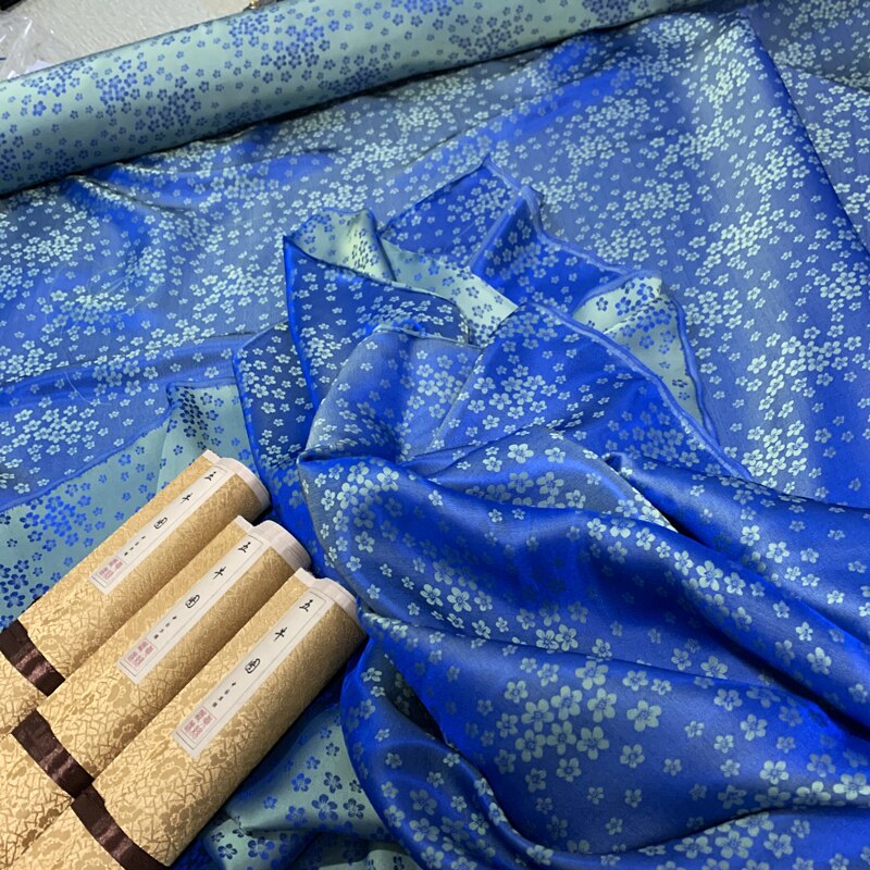 Seide kleidung Blau Kirschblüte seide kleidung stoff 130cm breit frauen kleidung hemd kleid DRücken