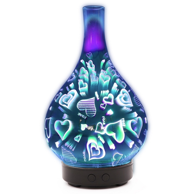 JOYLIVE 7 Farbe LED Nachtlicht Luft Aroma Öl Diffusor Nebel 3D Feuerwerk Libelle Glas Vase bilden Ultraschall-luftbefeuchter