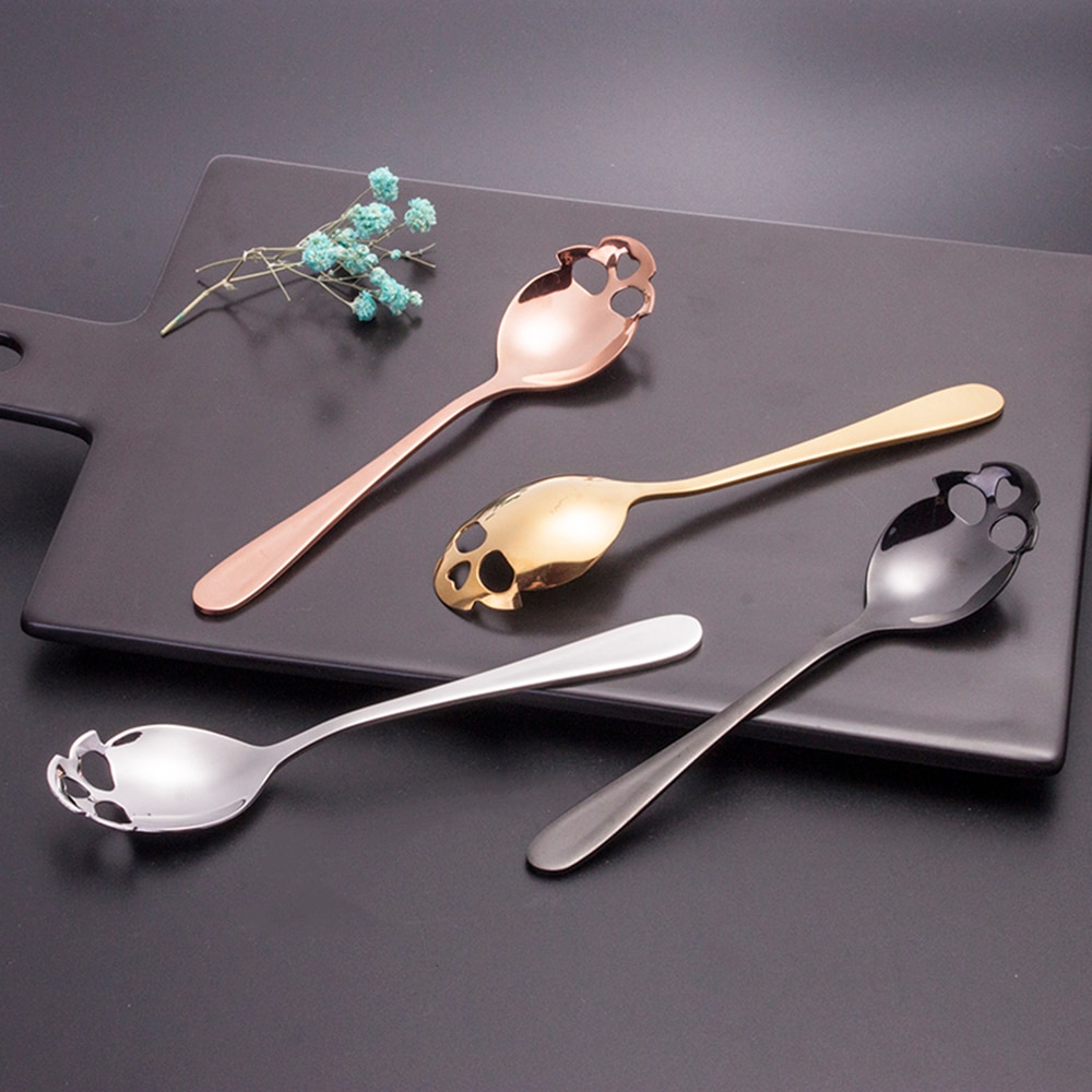 1Stck Schädel Löffel Kaffee Teelöffel schlagsahne kaffee Stahl Mischen Nachtisch Neuheit Trinken Geschirr Küche Werkzeuge