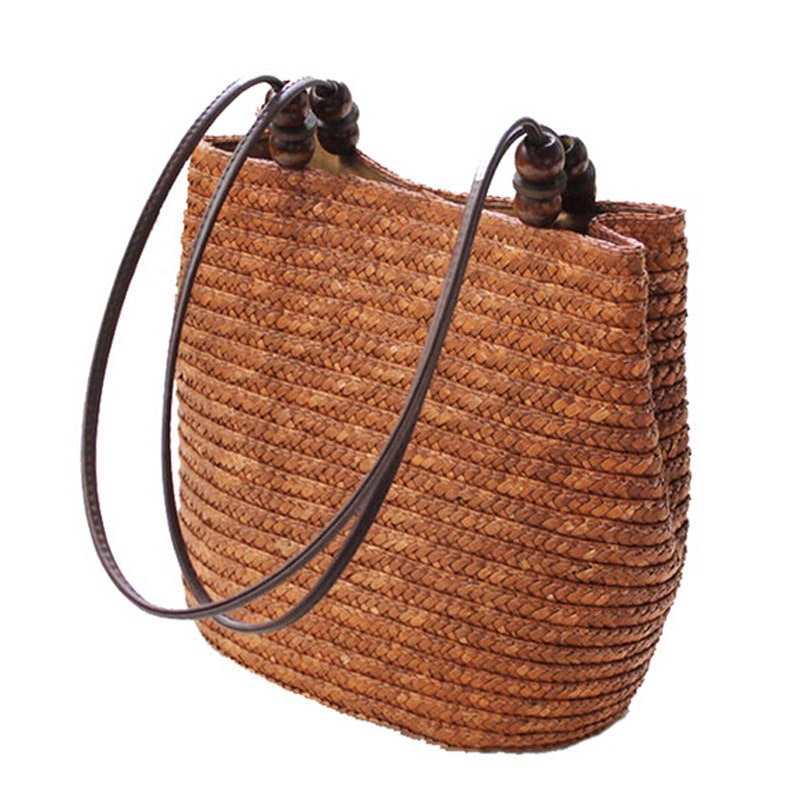DCOS-Gestrickte Stroh Tasche Sommer Böhmen Frauen Handtaschen Streifen Schulter Taschen Strand Tasche Große Tote Taschen (Braun)