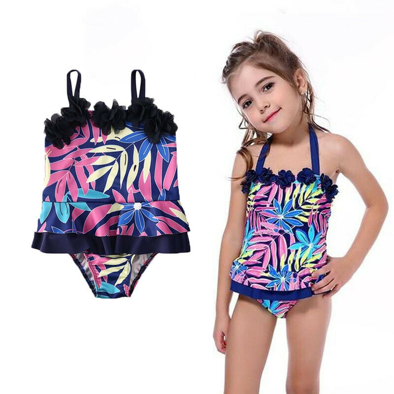 UK Kleinkind Baby Mädchen Bunte Lässt einteiliges Badeanzug freundlicher Blume Bademode Badeanzug Sommer Bikini Kleidung