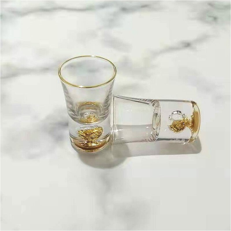 10ml Wodka Wein Glas Schuss Glas Gold Geister Tasse Gebaut-in Goldfolie Sake Glas Kristall schnaps Glas Wein einstellen