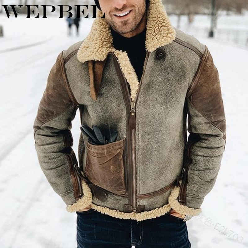 WEPBEL Winter Patchwork Wildleder Mantel Frauen frauen lässig Lange Ärmel Reißverschluss LTurn-unten Kragen Plüsch Warme Tasche Dicke Mantel