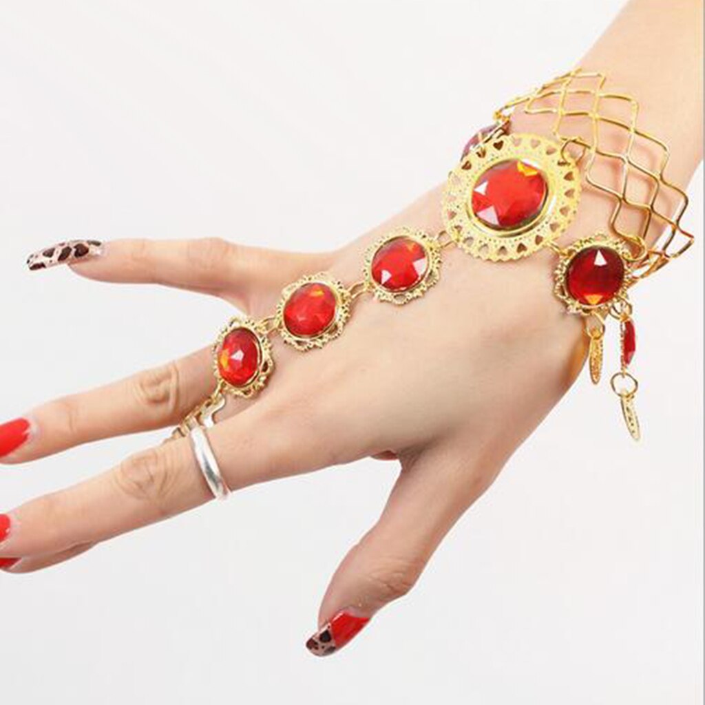 Bauchtanz Armbänder mit Finger Kristall Armreifen Kostüm Schmuck Schmuck Gold