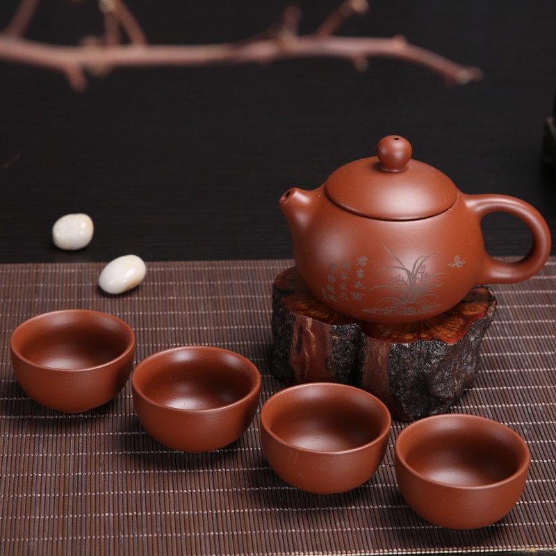 Yixing Lila Tonne Tee Topf Tasse einstellen Hause Kung Fu Teaset 1 Topf 4 Tassen Chinesisch Zisha Lila Sand Teekanne teetasse 175ml Topf 35ml Tasse