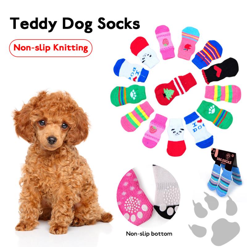 4 teile/satz Haustier Socken Nicht-Unterhose Gestrickt Für Teddy Hund Socken Hund Haustier Wolle Socken Katze Schuhe nette Katze Schuhe