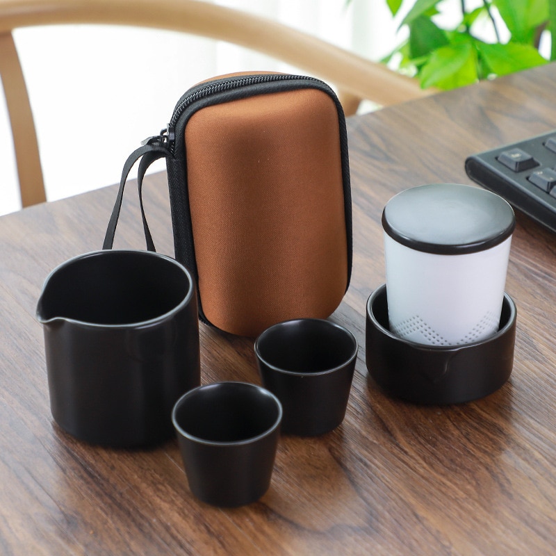 Teekanne einstellen Keramik Tee-einstellen Porzellan Doppel Zauberstab Tasse Kreative Teekanne Kung Fu Tee Tragbare Reise Teegeschirr einstellen Mit Reise tasche C25
