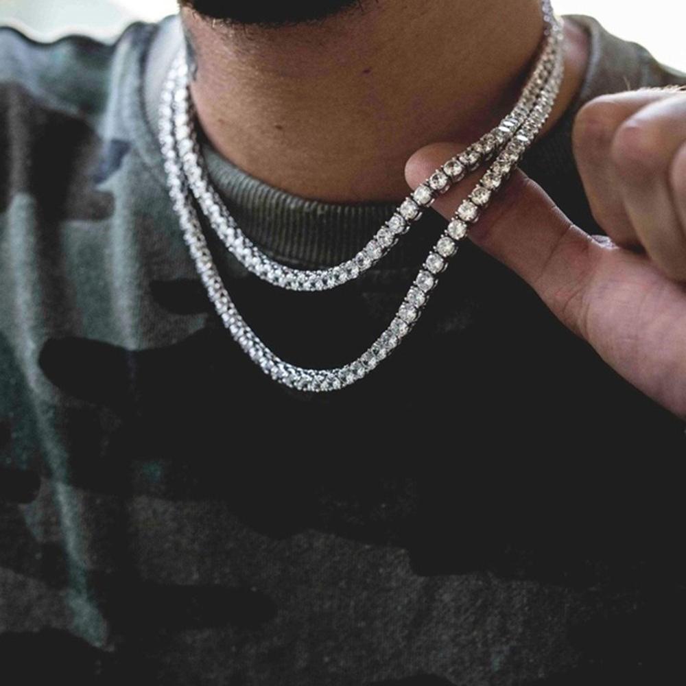 Männer Hüfte hüpfen mehrschichtig Tennis Kette Strass Intarsien Halskette Schmuck einreihige schmuck Halskette Anhänger Für Thema Party