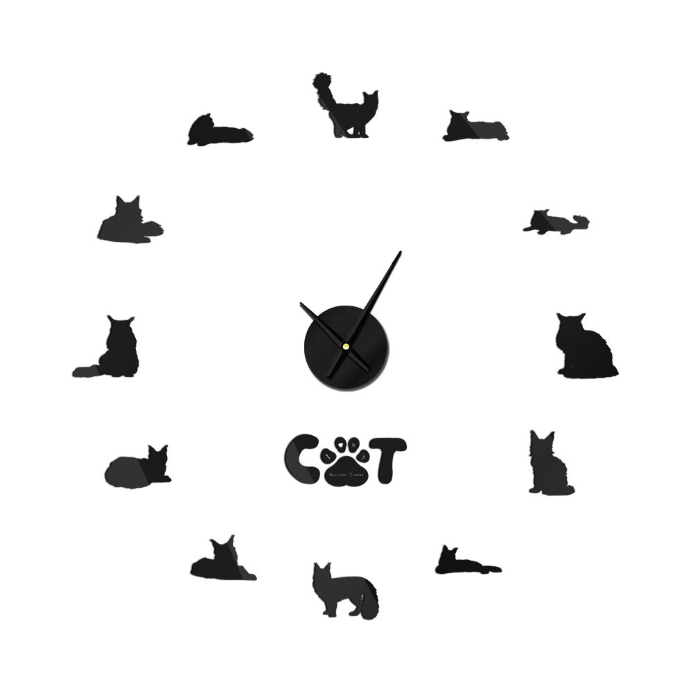 Amerikanischen Katze Maine Waschbär Quarz Uhren Uhren Spiegel Aufkleber Diy Wohnzimmer Dekor Neue 3d Echt Große Zauberstab uhr