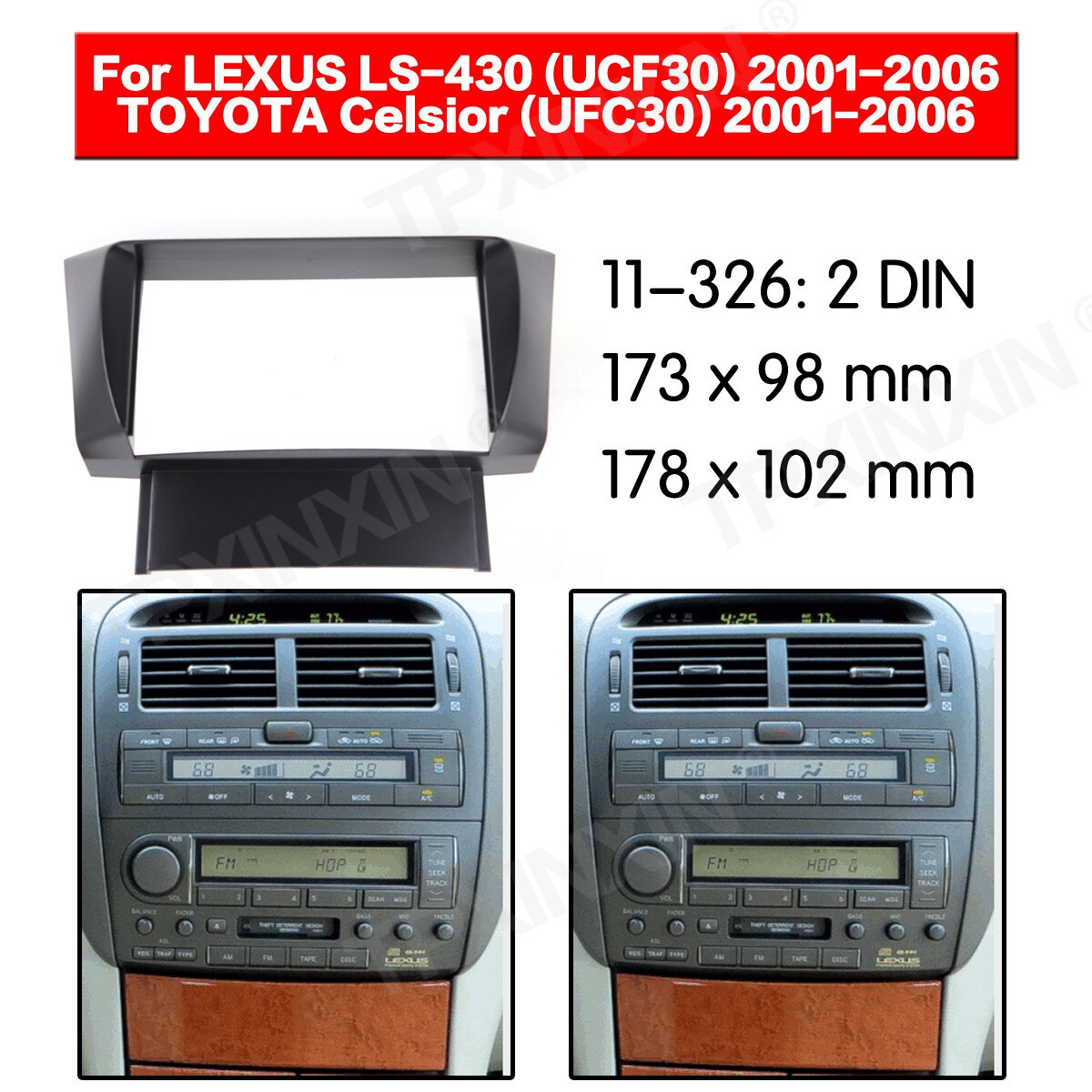 11-326 Auto DVD/CD für LEXUS LS-430 (UCF30) 2001-2006 Radio Stereo-Blende Rahmen Adapter passend zu Bausatz 2Lärm