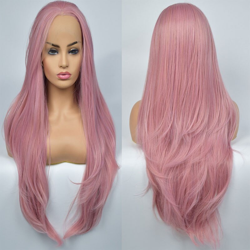 Bombe Natürliche Gerade Synthetische Spitze Vorne Perücke mischen Licht Rosa Farbe Hitzebeständige Faser Haar Mittelscheitel Für Frauen Perücken