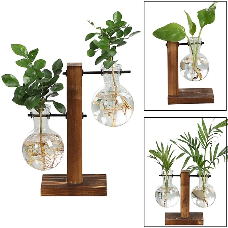 Rahmen Glas Vase Terrarium Hydrokultur Zubehör Holz Tabletop Pflanzen Hause Bonsai Ornamente Anlage Jahrgang Terrarium Vasen