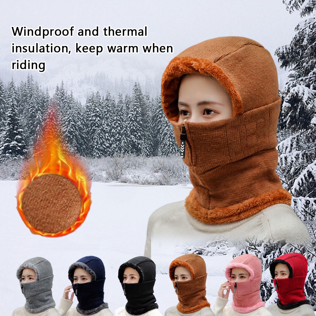 Weibliche Winter Gestrickte Hüte HinzufüGen Pelz Gefüttert warm Winter Hüte Für Frauen Mit Reißverschluss Halten Gesicht Wärmer Sturmhaube pompons Kappe