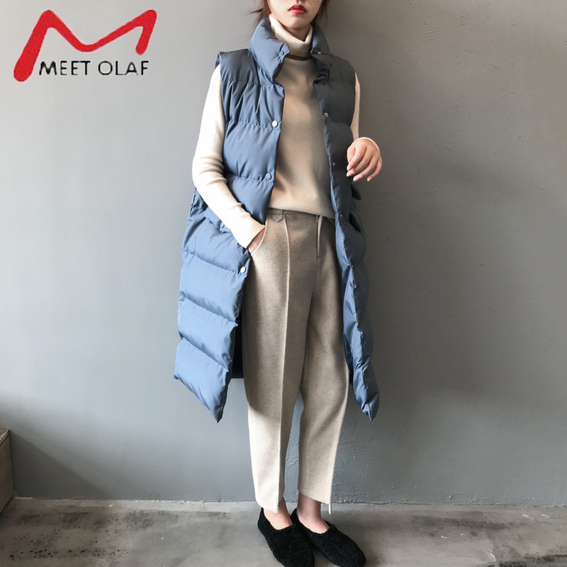 frauen Winter Weste Mantel Stehen Kragen Frauen Lange Weste Warme Frauen Spitzen Weste Chaleco Mujer Gilet Casaco Feminino