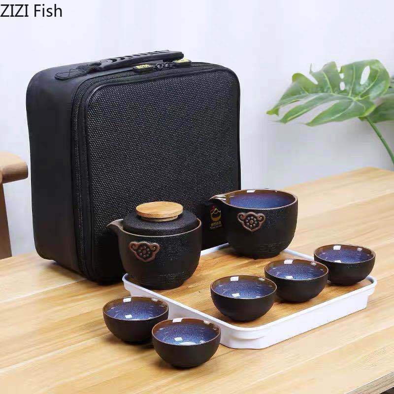 Hochwertige Chinesische Tee Reise Tee-einstellen Kung Fu TeaSet Keramik Tragbare Teekanne Porzellan Teaset Gaiwan Tee Tassen Tee zeremonie