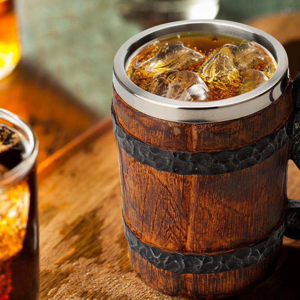 500ml Simulation Rohöl Holz Becher Doppel Isolierte Zauberstab Isolierte Bahre Tasse Wein Becher Wein Becher Metall Bahre Tasse Thermische becher