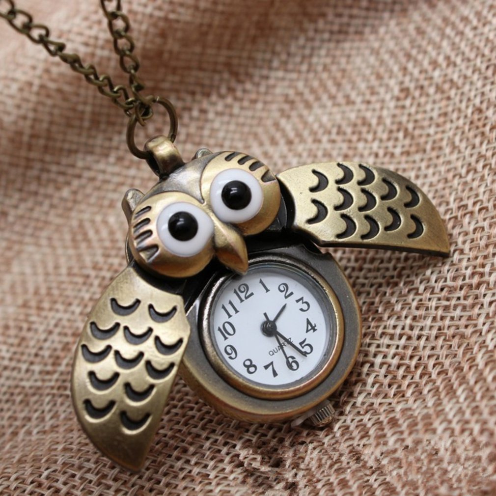 Bronze- Eule Taschenuhr umdrehen Kreative Taschenuhr Quarzuhr Kreative Hängen Tabelle Kreative Dekoration