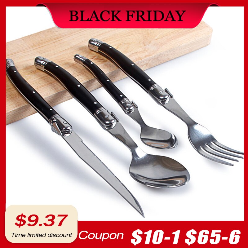 24 stücke/6 einstellen Steak Messer Gabeln Löffel kunststoff Griff Laguiole Stil Besteck setzt Edelstahl Besteck Holz Abendessen setzt