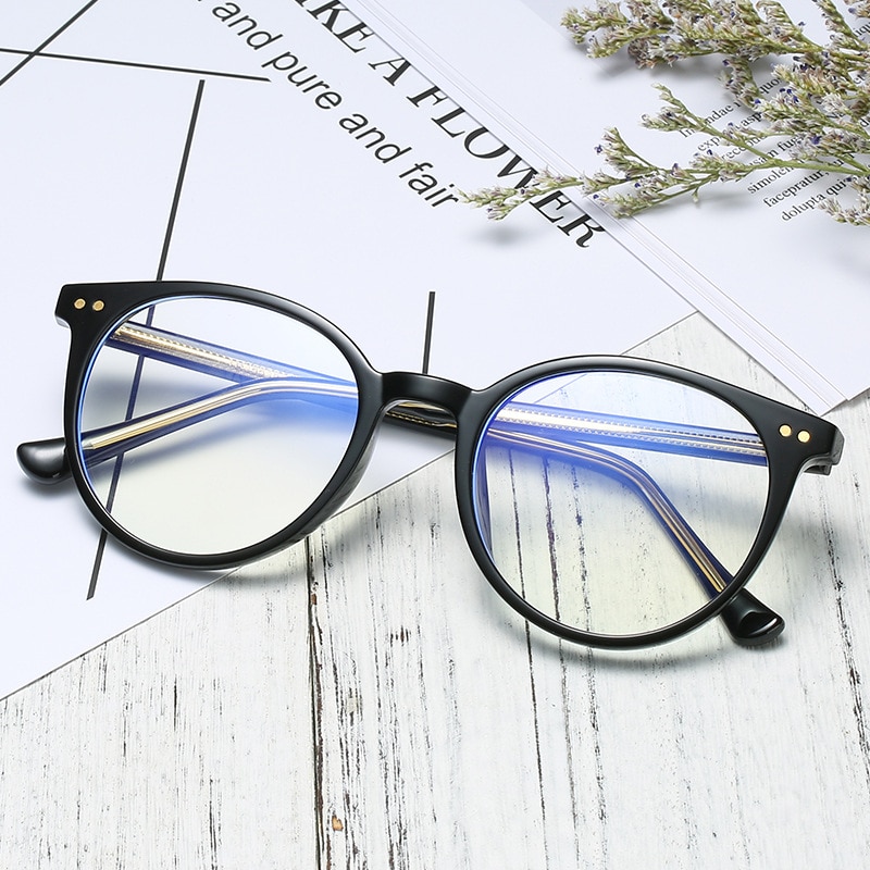 Runde Brille Rahmen Männer Frauen Anti Blau Licht brillen Rahmen Niet Myopie Computer Brille Männlich Weiblich Klare Gläser
