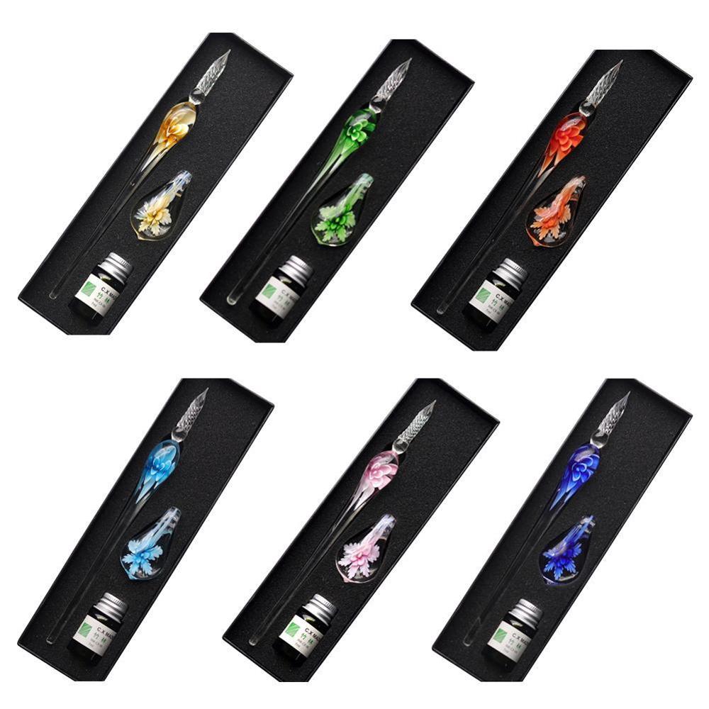 Jahrgang Kristall Blumen- Glas tauchen Stift Zeichen Tinte Stifte Handgemachte Kunst Elegante Glas Brunnen Stift Wasser einstellen Tinte Stift kunst Liefert