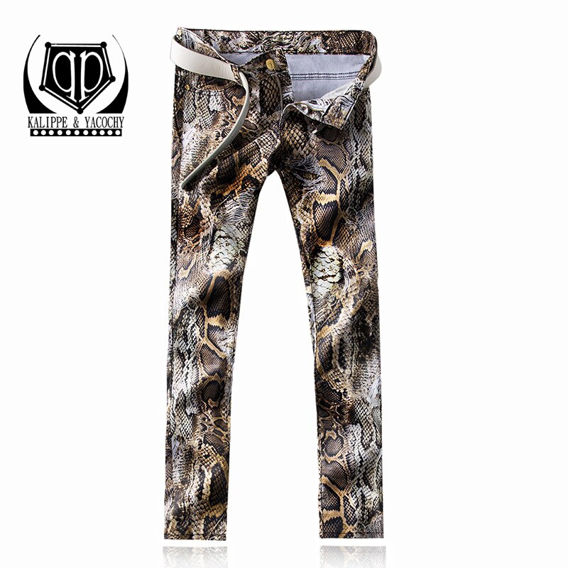 KALIPPE YACOCHY Neue Jeans Männer Baumwolle Schlangenhaut Druck männer lässig Jeans schlank passen Denim herren Jeans Jogger