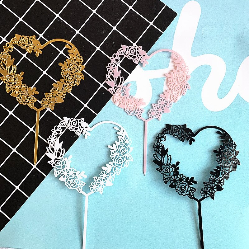 1 stücke Blumen Hochzeit Kuchen Deckel Rose Liebe Herz Cupcake Deckel Acryl Für Hochzeit Partei Kuchen Dekorieren Lieferungen Baby Dusche