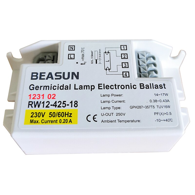 RW12-425-18 RW12-425-18A BEASUN 120V 230V 14-17W Keimtötende UV Lampe Elektronische Vorschaltgeräte für Lampe GPH287-357T5 TUV16W
