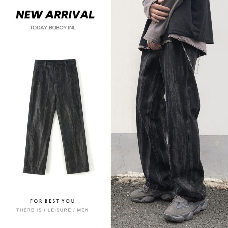 Koreanisch Breiten-bein Jeans Herrenmode lässig retro binden Farbstoff Jeans Männer Streetwear Wilden verlieren Hüfte-hüpfen gerade Denim Hosen Herren S-2XL