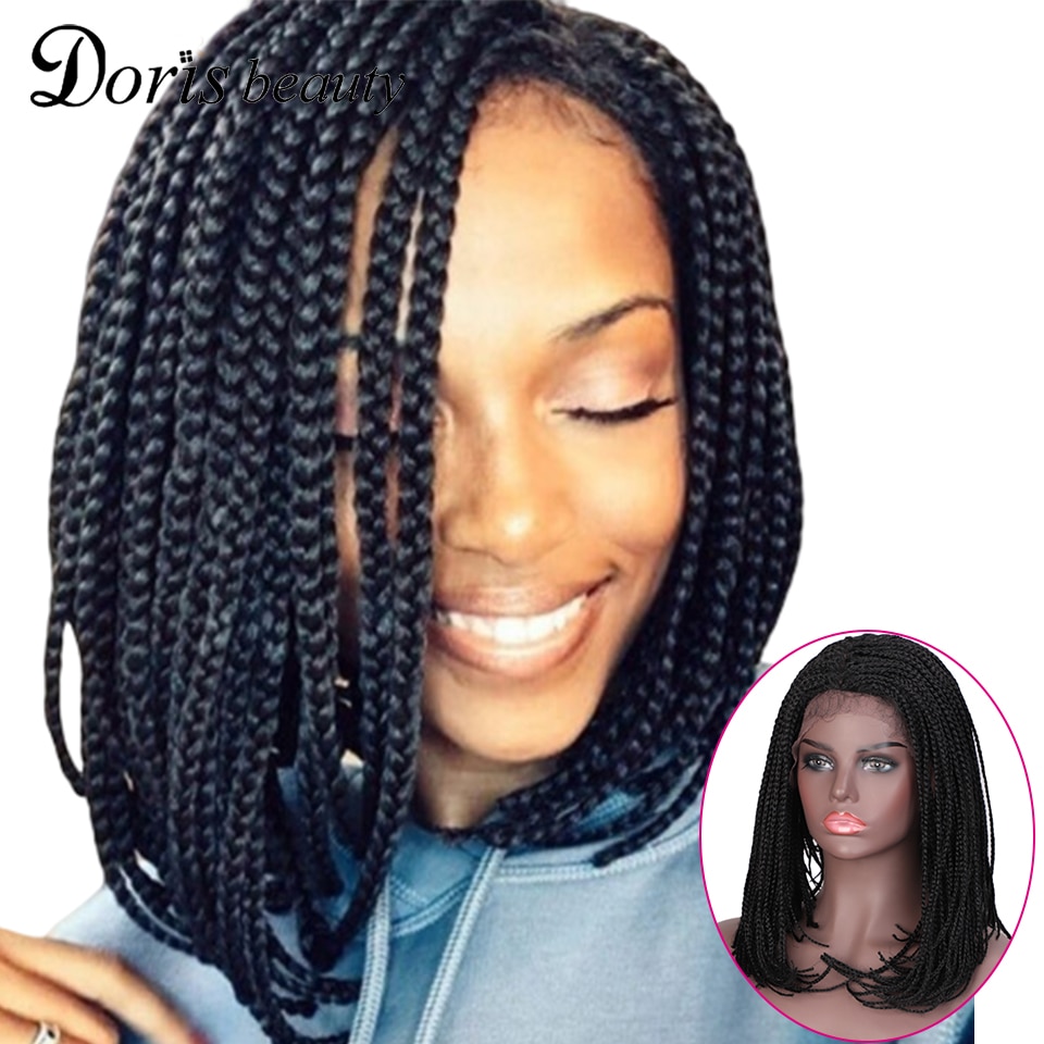 Doris Schönheit Synthetische Spitze Vorderseite Perücke Ombre verrotten Schwarz Geflochtene Perücken für Weiß Schwarz Frauen afro Zöpfe Haar Perücke