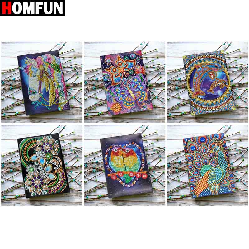 HOMFUN A5 Notizbücher 5D DIY Diamant Malerei Spezielle bilden Tagebuch Buch Diamant Stickerei Kreuz Stich Strass Dekor