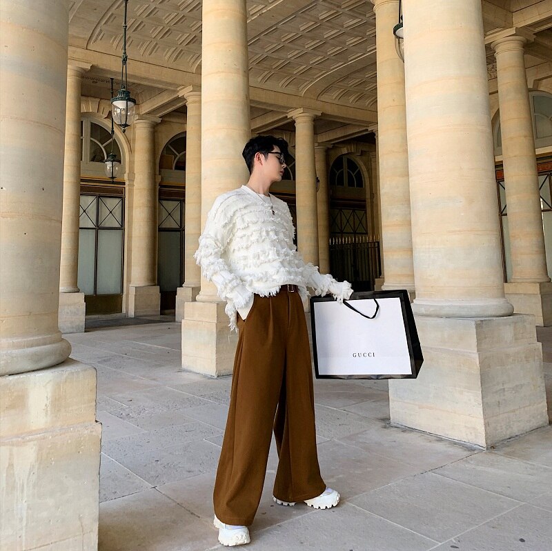 Männer Lange Hosen Herbst Winter Dicke Wolle verlieren Breite Bein Hosen Männlichen Japan Streetwear Jahrgang Gerade Hosen