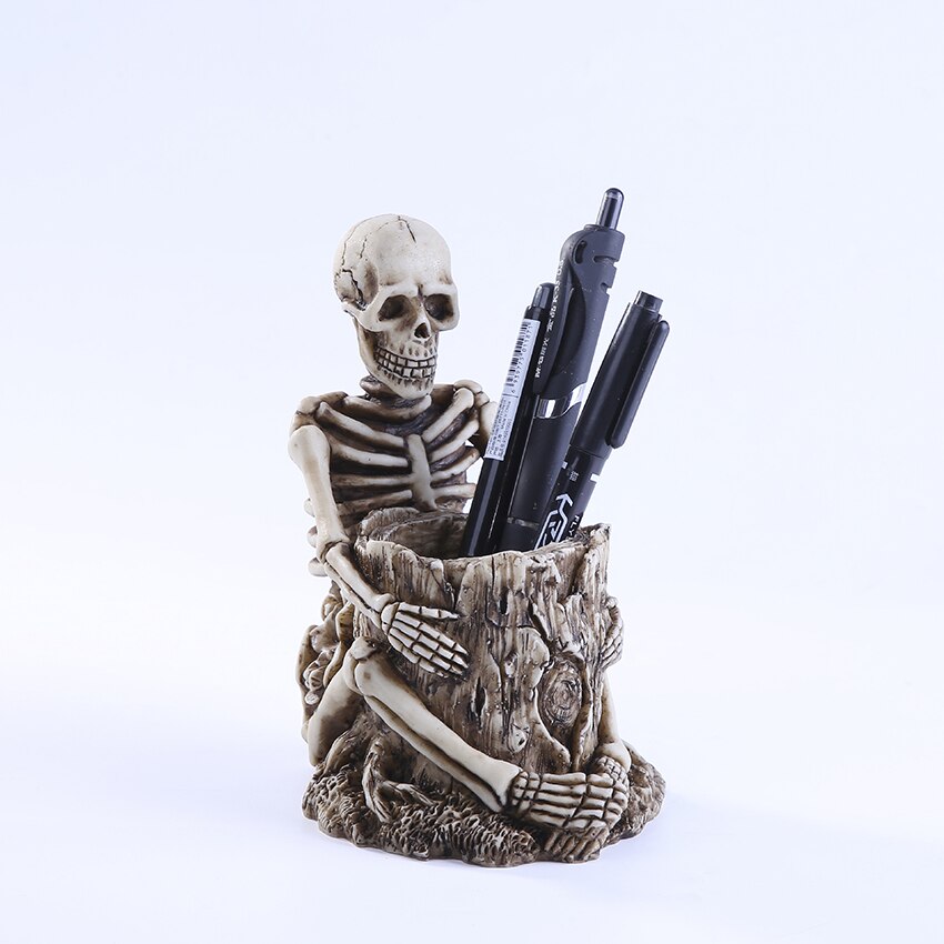 Harz retro Schädel Stift Halfter Schreibtisch Ornamente Stift Container Lagerung Kasten, machen-hoch-Werkzeug Organizer Stehen Büro Schreibwaren