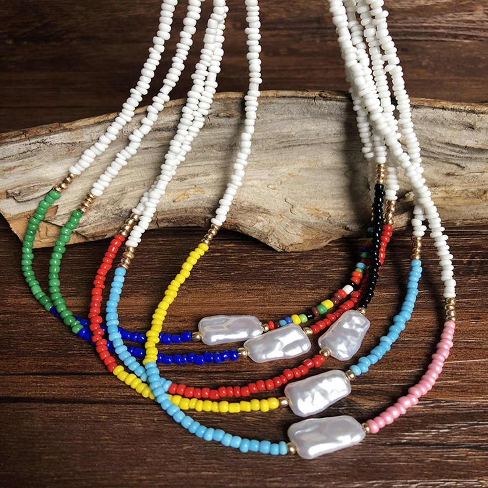 Bunte Perle Samen Perlen Halskette Frauen Boho Schmuck Regenbogen Ethnische Colliers DIY Böhmischen Stein Perlen Halsband Halskette