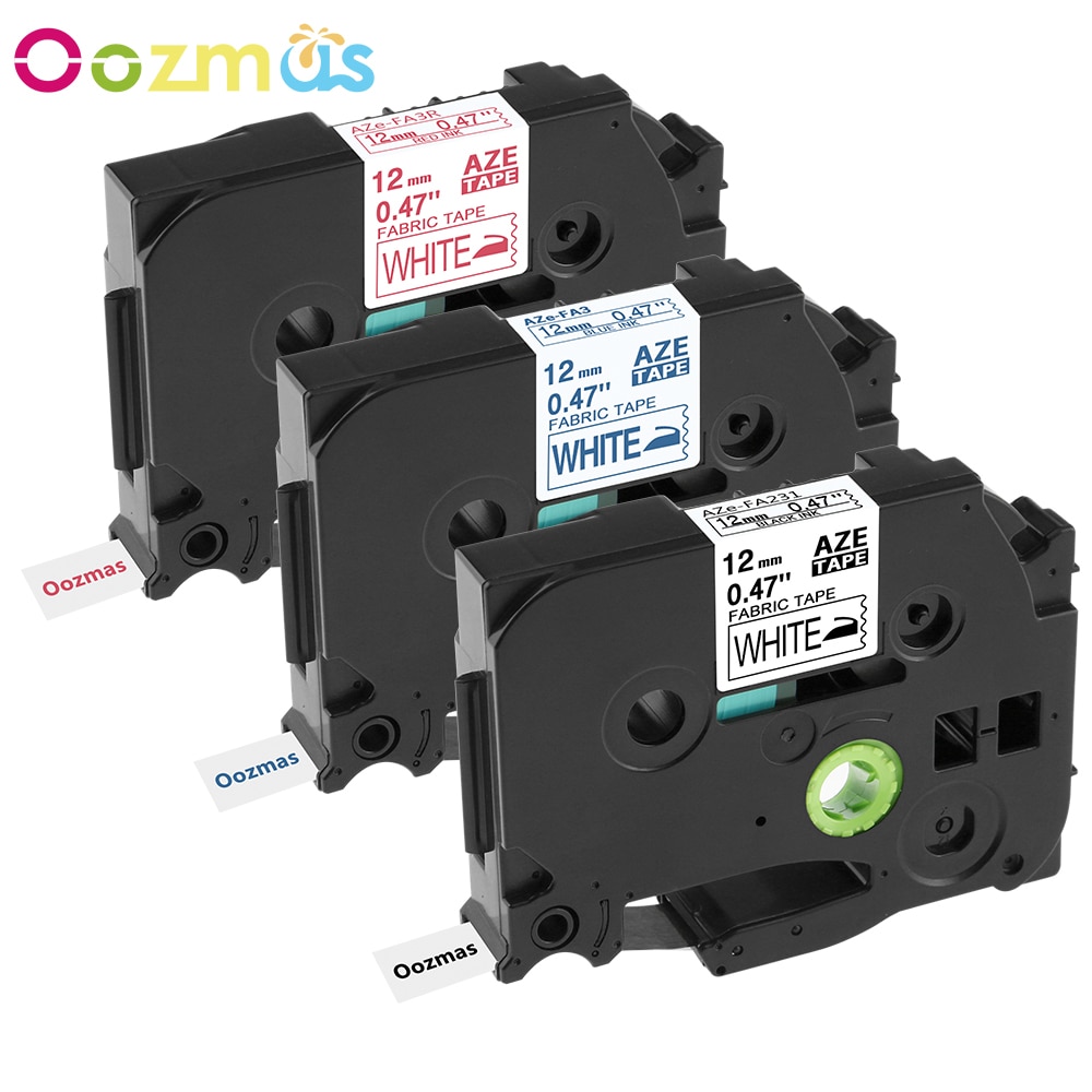 3 Pack Kompatibel für Bruder Etikett Eisen-auf Stoff Band Tze-FA3 Tze-FA231 Tze-FA3R 12mm für Bruder P berühren Etikett Drucker Bänder