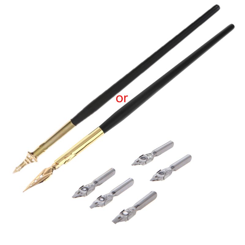 1 stücke tauchen Stift x5 stücke Feder Kalligraphie Zeichnung tauchen Tinte Feder Kuli-einstellen Signatur Schreiben Antike Elegante für studenten Geschäft