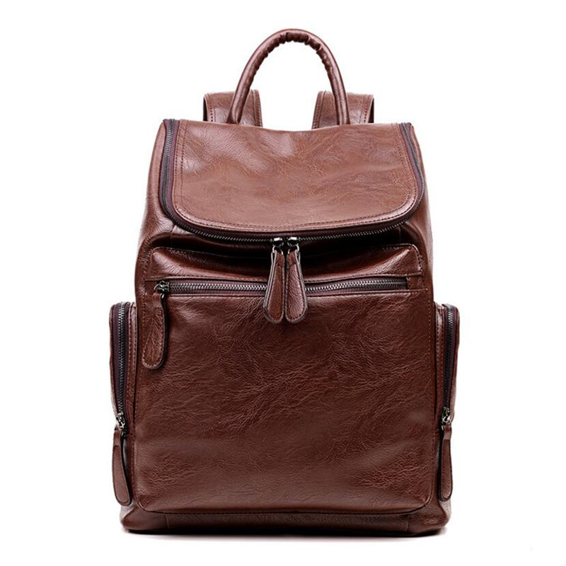 Jahrgang leder Herrenmode Reißverschluss Rucksack PU Leder lässig Doppel Schulter Tasche Große Reise Schulranzen Taschen