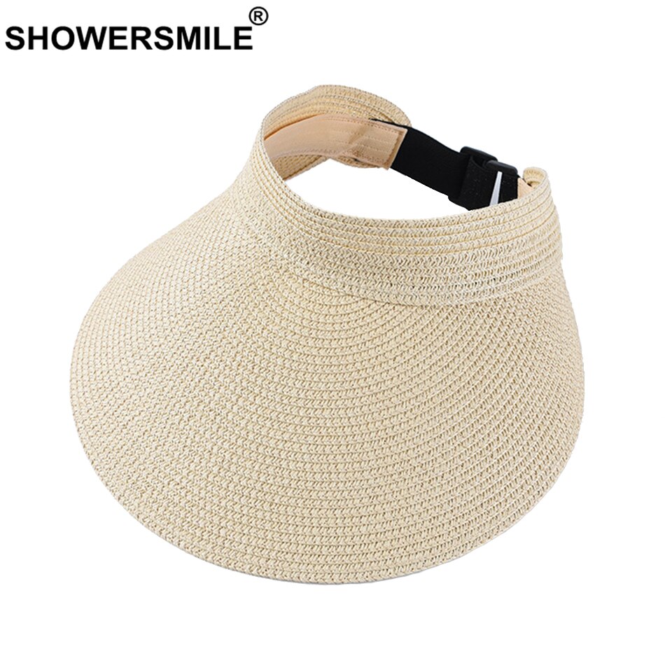 SHOWERSMILE Stroh Schirmmütze Weibliche Beige Breite Krempe Visier Tennis Kappe Frauen Atmungsaktive Damen Golf Kappe Sonnenschutz Visier Hütte
